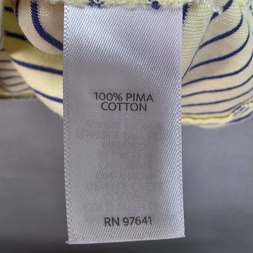 J Jill Striped Shirt Womens M Yellow Navy Pima Cotton Top Coastal Striped Vneck - Picture 5 of 9